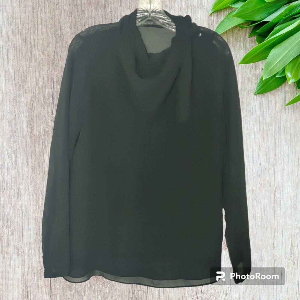 Zara Trafaluc Women's Black Sheer Tie Neck Blouse Size Medium Dark Romance